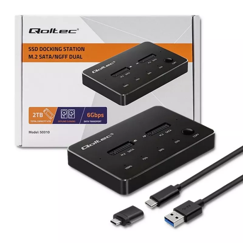 Qoltec 50310 Drive Docking Station 2x SSD M.2 SATA NGFF USB Typ C