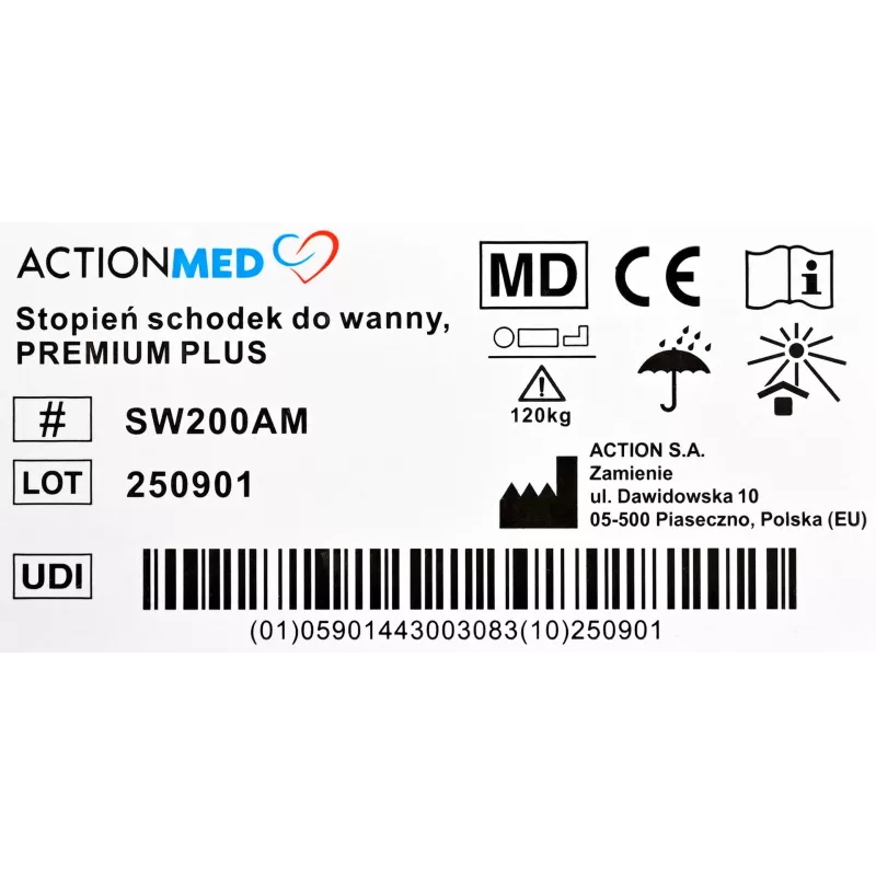 Badstufe (Duschhocker) ActionMed SW200AM – schwarz, rutschfeste Oberfläche und Füße, max. Benutzergewicht 120 kg
