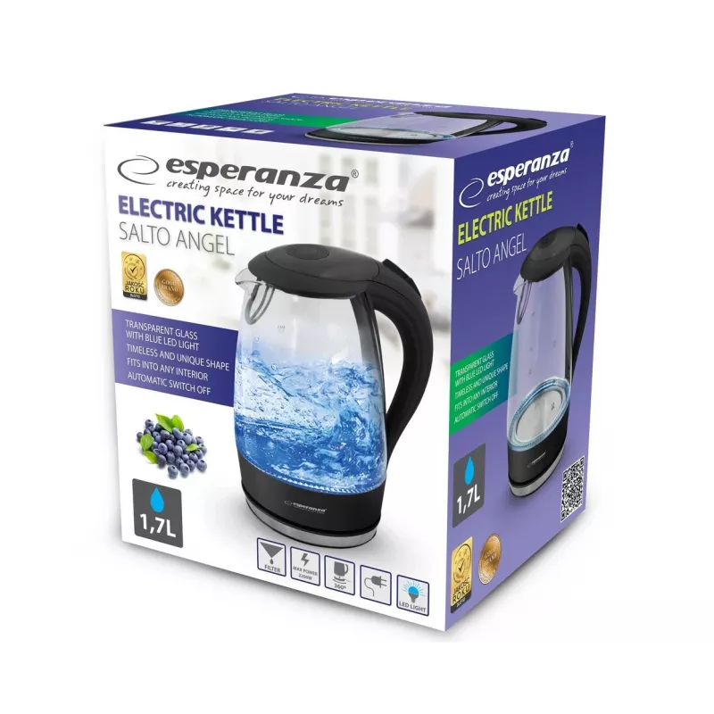 Esperanza - Wasserkocher Salto Angel EKK011K 2200W 1,7l Schwarz (EKK011K)