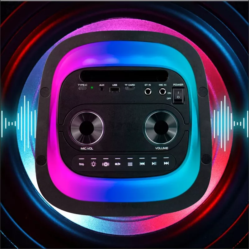Tragbarer Lautsprecher MANTA SPK0601B100, 100 W, Bluetooth, Karaoke, drahtloses Mikrofon, Akku, Equalizer, Disco-Beleuchtung