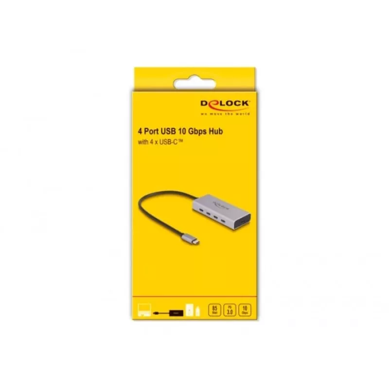 DELOCK USB Hub 10 Gbps Typ-C 4 Ports PD 85W 30cm Kabel
