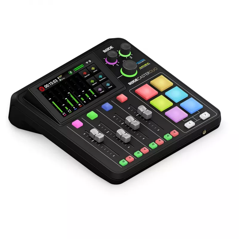 Studio-Controller RØDE Caster Duo Schwarz — 2 Combo XLR/TRS, 2 TRS Line-Ausgänge, 48 kHz, 24-Bit, Touchscreen, Wi‑Fi, Bluetooth