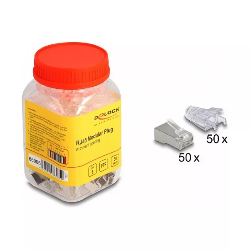 DeLOCK RJ45 Modularstecker Cat.6 50 Stück mit Knickschutztüllen
