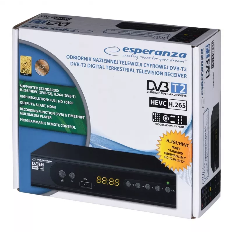 Dekoder Tuner TV DVB-T2 Hevc H.265 Kabel HDMI