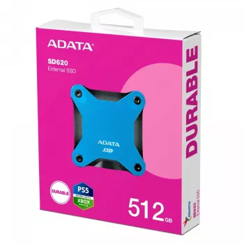 Externe SSD ADATA SD620 512 GB, USB 3.2 Gen 2 Micro-USB B, blau, Silikongehäuse, stoßfest