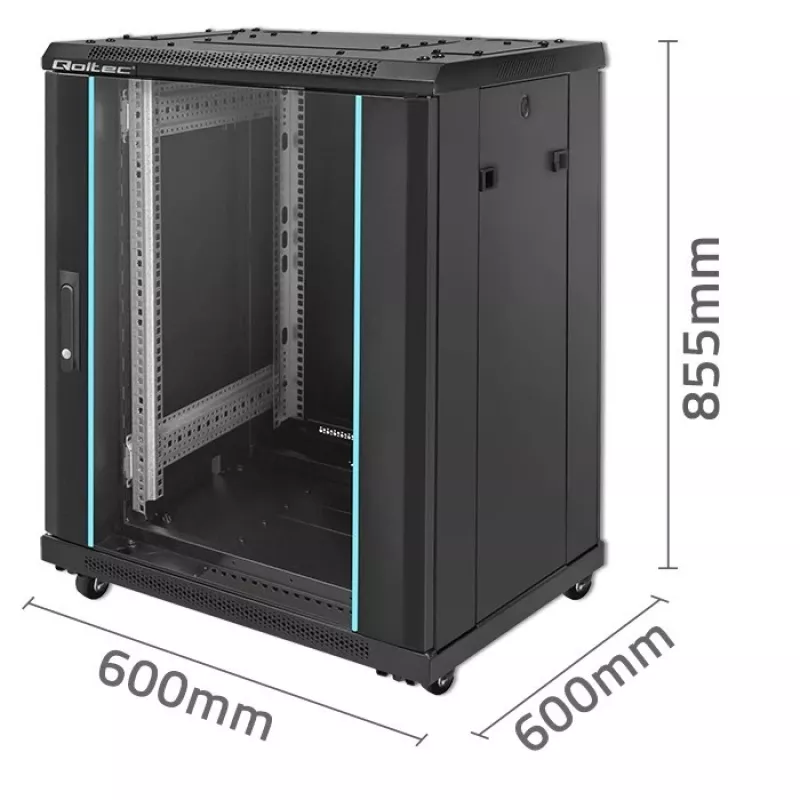 Netzwerkschrank QOLTEC 54518 19 Zoll 15U — Stahlgehäuse für 19-Zoll-Geräte