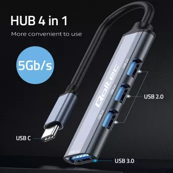 USB-Hub QOLTEC 53792, USB-C 3.1 auf 4 Ports (USB 3.0 x1, USB 2.0 x3)