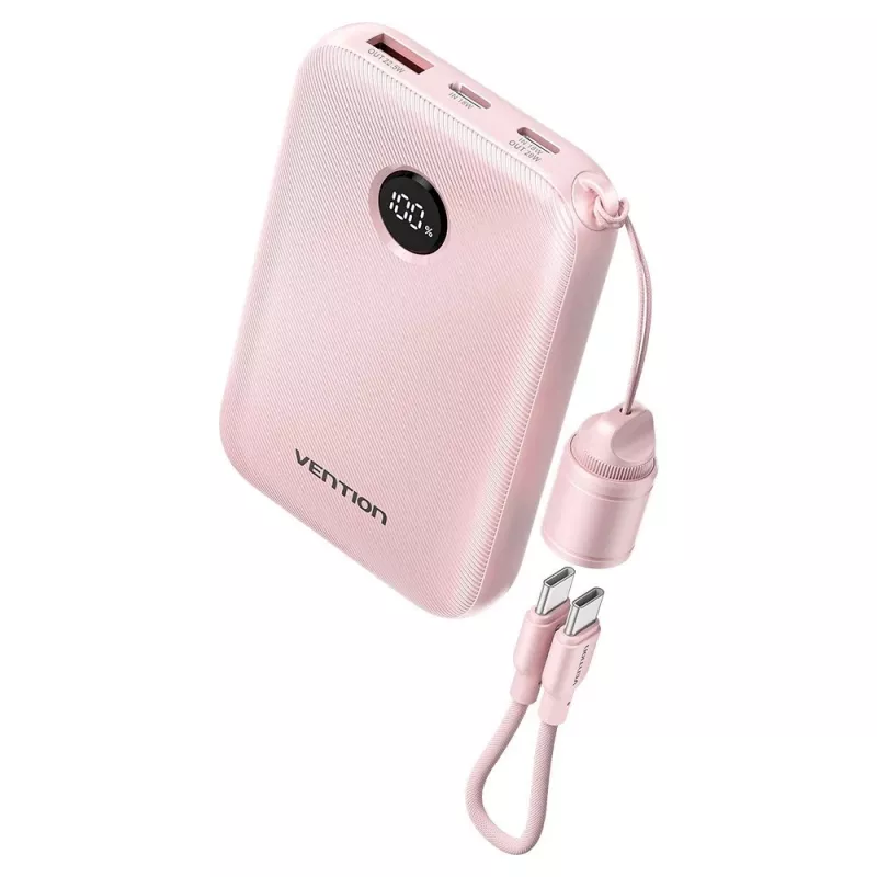 Powerbank Vention FKAP0-C 10000 mAh, 2× USB-C + 1× USB-A, 22,5 W, Pink