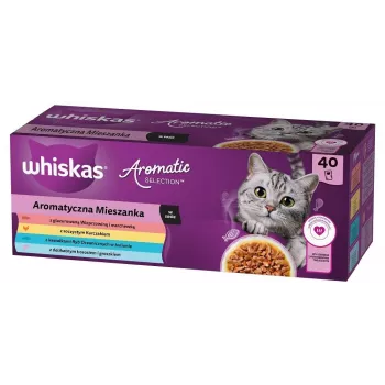Nassfutter für Katzen WHISKAS Aromatische Auswahl Mix — 40 x 85 g Beutel, ausgewachsene Katzen, 83,6 % Feuchtigkeit