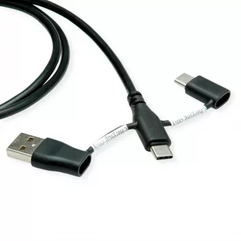 ROLINE USB 2.0 Kabel Typ C ST/ST mit Datenblockierungsadaptern A und C - Kabel - Digital/Daten