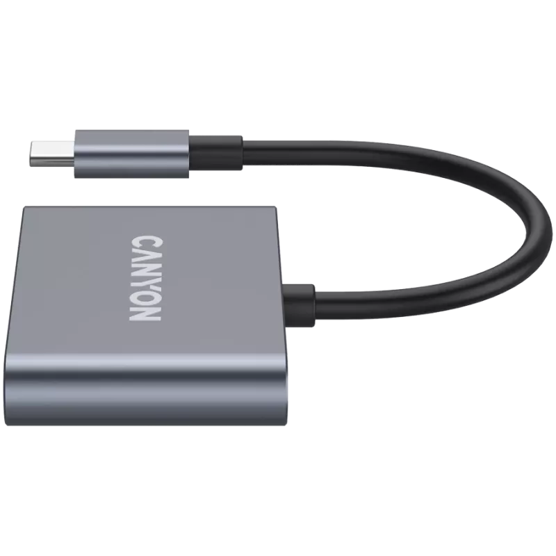 USB-C 3-in-1 Hub CANYON DS-3 Dunkelgrau – USB-C auf USB-A + HDMI + PD-Durchschleifung