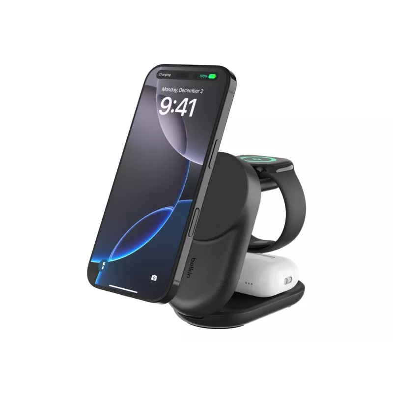 Indoor Charger Belkin UltraCharge 25W Qi2 3in1 Magnetic Charger EU Schwarz Rund