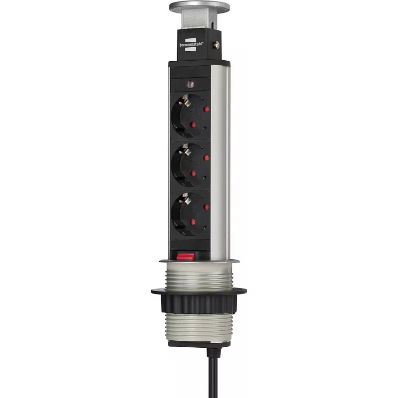 Brennenstuhl Tower Power Table Extension Socket - Verlängerungskabel - 3 Steckdosen - 2,0 m - Schwarz, Aluminium (1396200003)