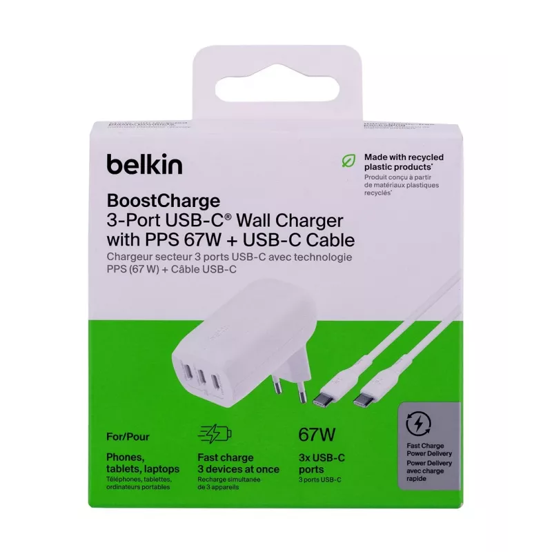 Belkin BoostCharge Laptop, Smartphone, Universal Weiß AC-Schnellladegerät für den Innenbereich