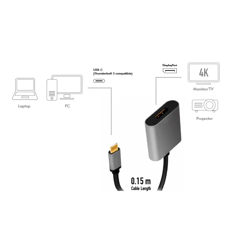LogiLink CUA0102 USB 3.2 Gen1 Typ-C auf DisplayPort Kabel 0,15 m Schwarz