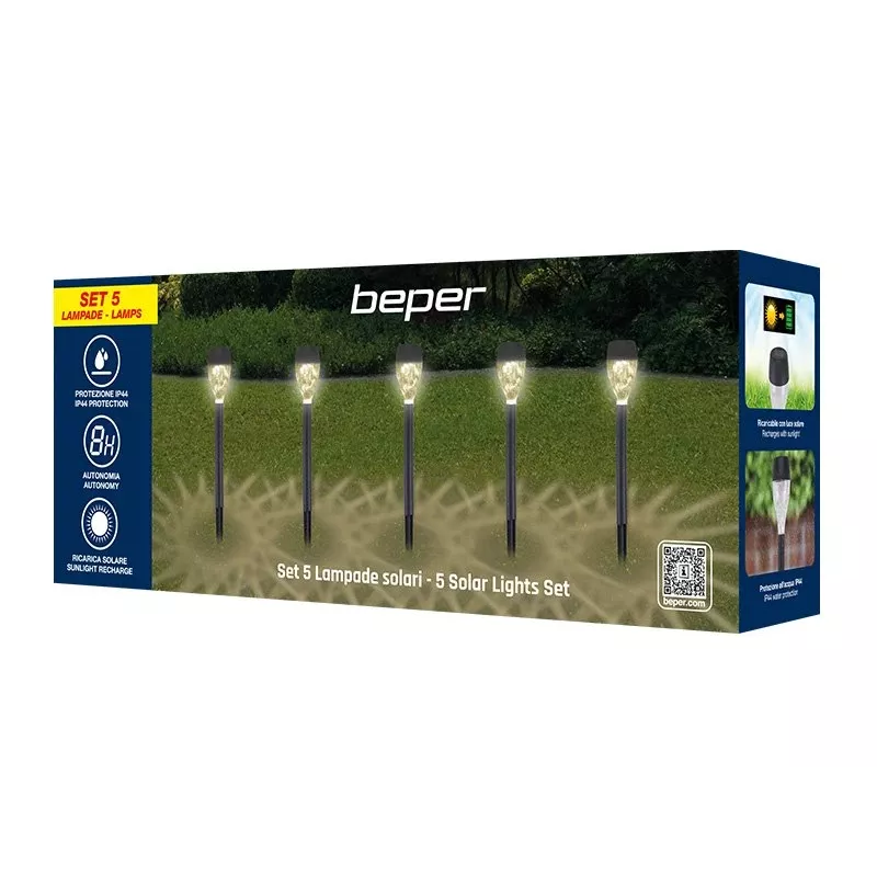 Outdoor-Solarleuchten-Set Beper P207ILO050 – 5 wasserdichte Leuchten für Garten und Weg