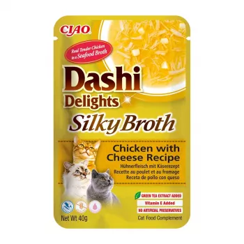 Katzen-Nassleckerli INABA Dashi Delights Silky Broth Chicken with Cheese 40 g Einzelportionsbeutel