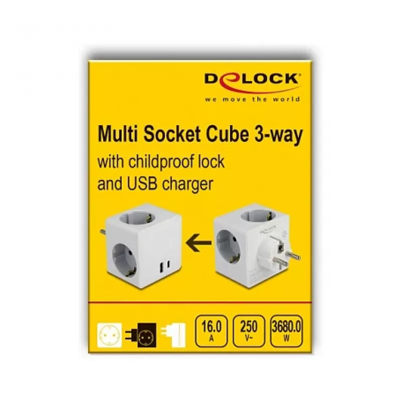 DeLOCK 11501 Netzstecker-Adapter Typ F Weiß 3A USB-Ports