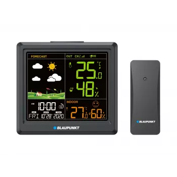 Wetterstation BLAUPUNKT WS25BK — Monitor für Innen-/Außentemperatur und Luftfeuchtigkeit, schwarz, 1 Sensor, LCD-Anzeige