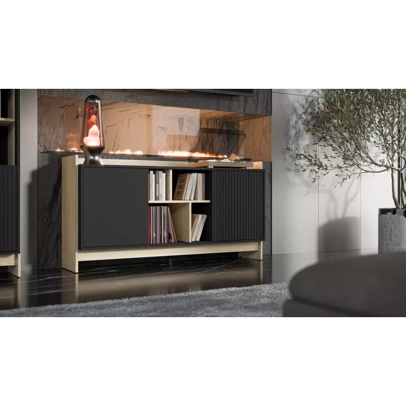 Cama PORTO 2D Kommode 150x38x77 Eiche/schwarz