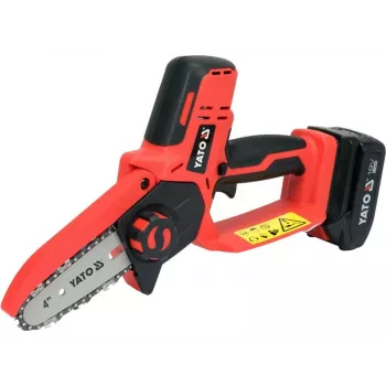 Akku-Kettensäge YATO YT-828135 — 18V Li-Ion 2Ah, 10 cm Schiene, 3200 U/min, 4,8 m/s Kettengeschwindigkeit, 26 Glieder