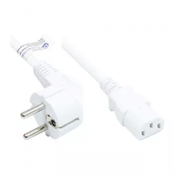 Netzkabel Schutzkontakt-Stecker Typ E+F (CEE 7/7, gewinkelt) an C13 (gerade), weiß, 0,75 mm², 1 m, Good Connections® (P0130-W010)