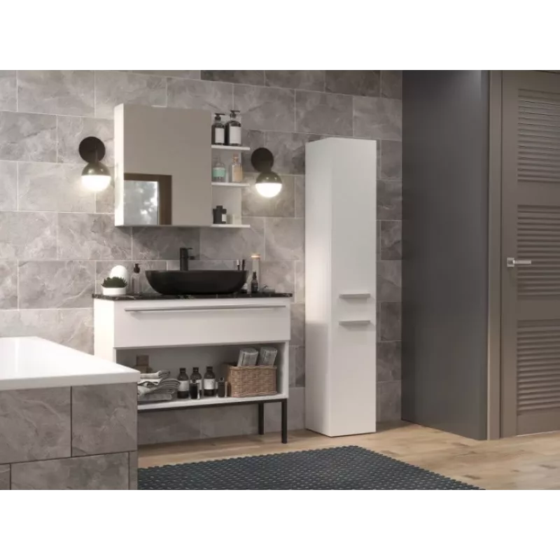 Badezimmer-Standschrank Top e shop NEL II BIEL — freistehend, 5 Regalböden, 310×300×1740 mm, weiß