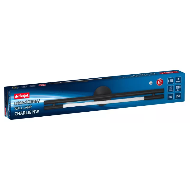LED-Wandleuchte ActiveJet AJE-CHARLIE NW, 1100 lm, 4000 K, 8 W, Schwarz, 798×120×65 mm