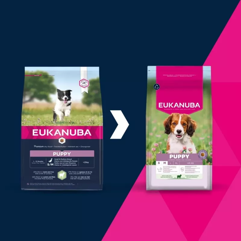Trockenfutter für Hunde EUKANUBA Puppy & Junior Small/Medium Lamb & Rice 3 kg — Alleinfuttermittel für junge Hunde kleiner und mittelgroßer Rassen