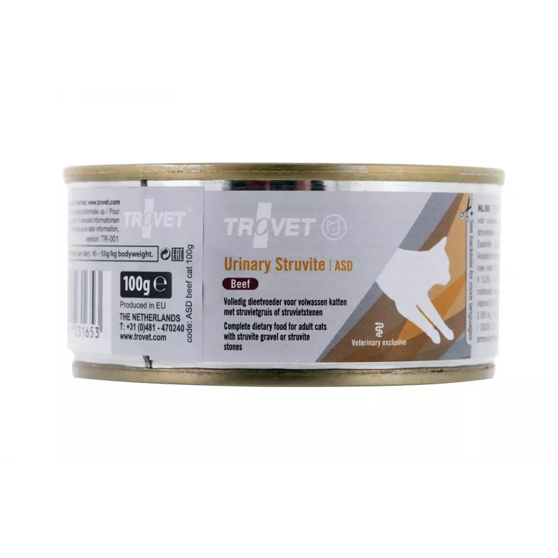 Nassfutter für Katzen TROVET 100 g — Rind, ausgewachsen, Nierenunterstützung, Feuchtigkeit 76%, Protein 9,7%, Fett 6,3%