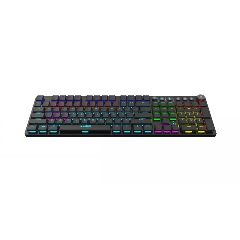 Tastatur IBOX AURORA K-6 — Full-Size QWERTY, RF Wireless + Bluetooth, RGB-Hintergrundbeleuchtung, mechanische Low-Profile-Tasten, Schwarz