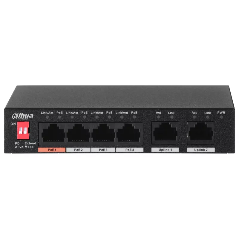 Dahua Technology PFS3006-4ET-60 Unmanaged L2 Fast Ethernet (10/100) Power over Ethernet (PoE) Schwarz
