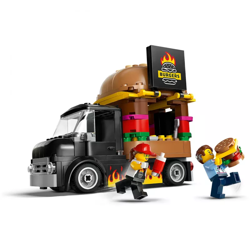 LEGO City Burger Van Food Truck Spielzeug für Jungen und Mädchen ab 5 Jahren, Fahrzeug-Bauspielzeug, Küchen-Spielset mit Verkäufer-Minifigur und Zubehör
