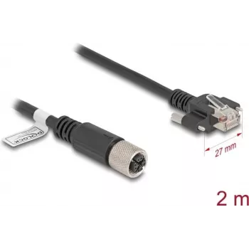 Netzwerkkabel DeLOCK M12-Kabel X-kodiert 8-polig Buchse auf RJ45-Stecker Cat.6A 2 m schwarz