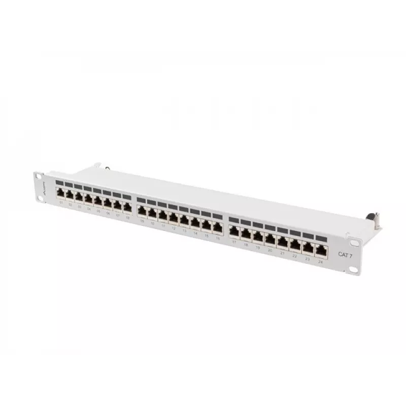 Patchpanel 1U LANBERG PPS7-1024-S – 24-Port, Cat7, F/UTP, Metall, 1U (445×102×44,5 mm)