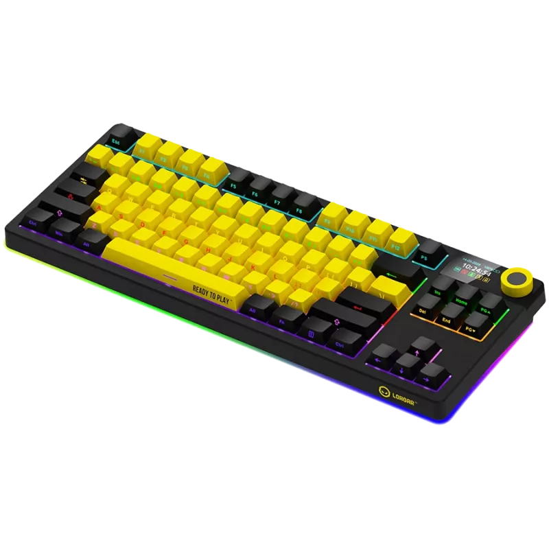 LORGAR KBP70TKLW, Kabellose TKL Mechanische Gaming-Tastatur Pro, Schwarz/Gelb, EN-Layout