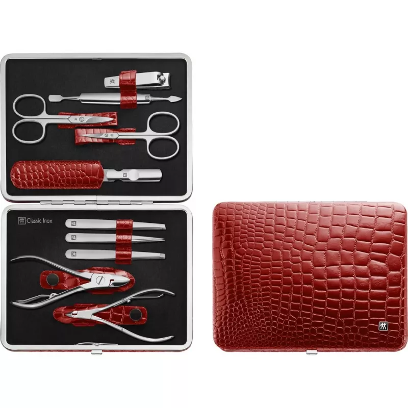 Zwilling Classic Edelstahl Maniküreset – Lederetui, 10-teilig - Rot