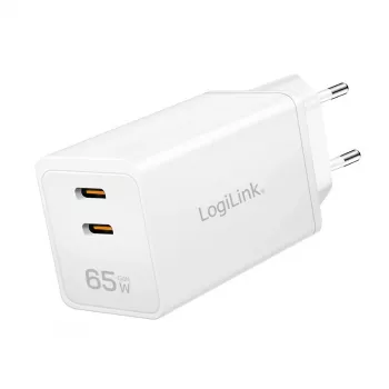 Dualer USB-Steckdosenadapter 65W, 2xUSB-C, weiß