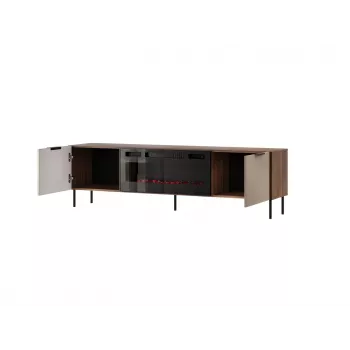 TV-Schrank Cama Meble ALMERA 180,5×42×52,5 cm Walnuss/Cashmere mit schwarzem Kamin