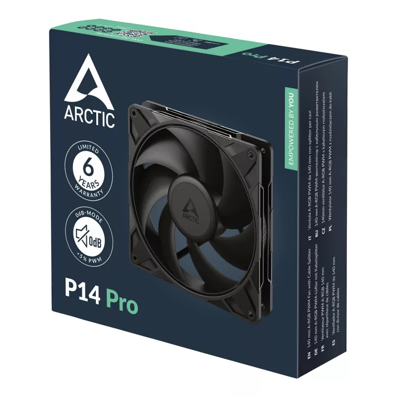 ARCTIC P14 Pro 140 mm PWM-Lüfter, Lüfter, 14 cm, 400 U/min, 2500 U/min, 186 m³/h, Schwarz