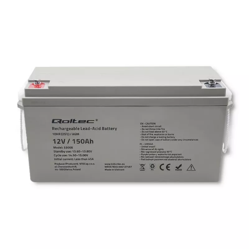 Qoltec 53068 AGM-Batterie | 12V | 150Ah | max. 2250A