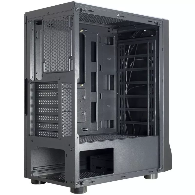 Chassis INTER-TECH A-3411 Creek Gaming Tower, ATX, 1xUSB3.0, 2xUSB2.0, Netzteil optional, Fenster-Seitenpanel, LED-Beleuchtung vorne, integrierte RGB-LED, Schwarz