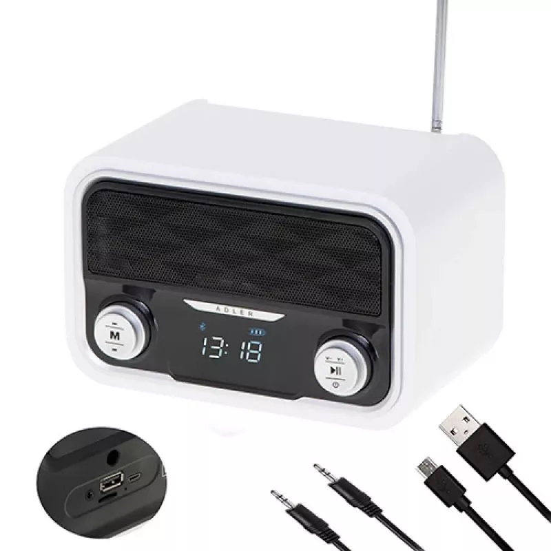 Tragbares Radio Adler AD 1185 – FM, Bluetooth 4.0, MP3, SD-Karte, AUX, 1800 mAh Akku, LCD-Anzeige, Micro-USB-Ladung