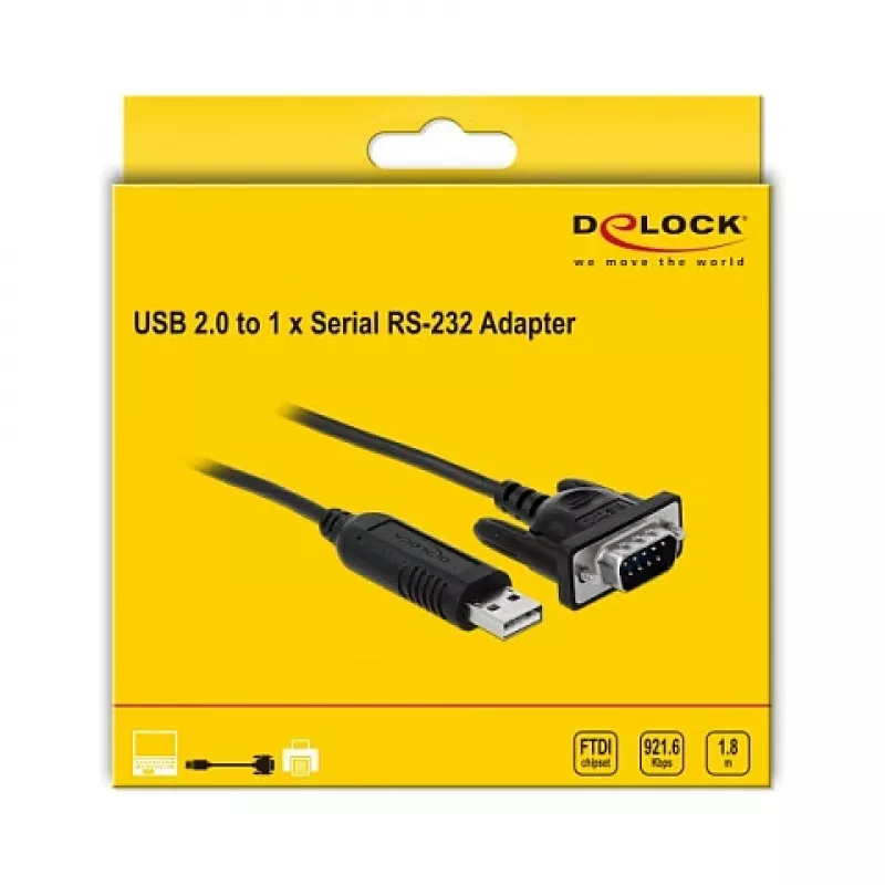 Serielles Kabel DeLOCK 66282 Schwarz 1,8 m RS-232 USB Typ-A