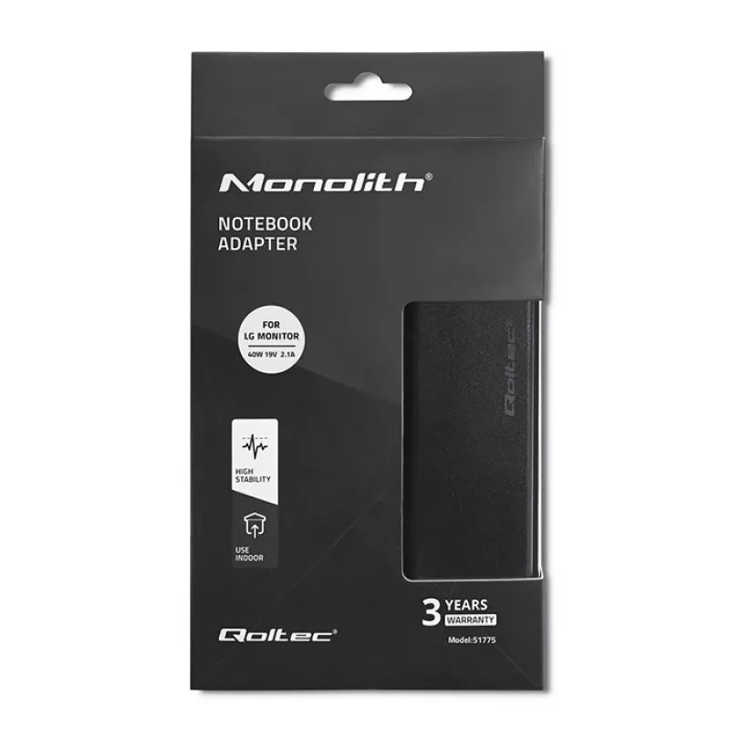 Netzteil QOLTEC 51775 40W 19V 2,1A für Monitore, Schwarz, 1,75 m Kabel