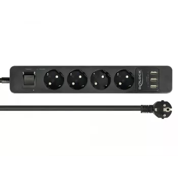 Power Extension DeLOCK 11209 1.5m 4 AC Outlets Indoor Schwarz