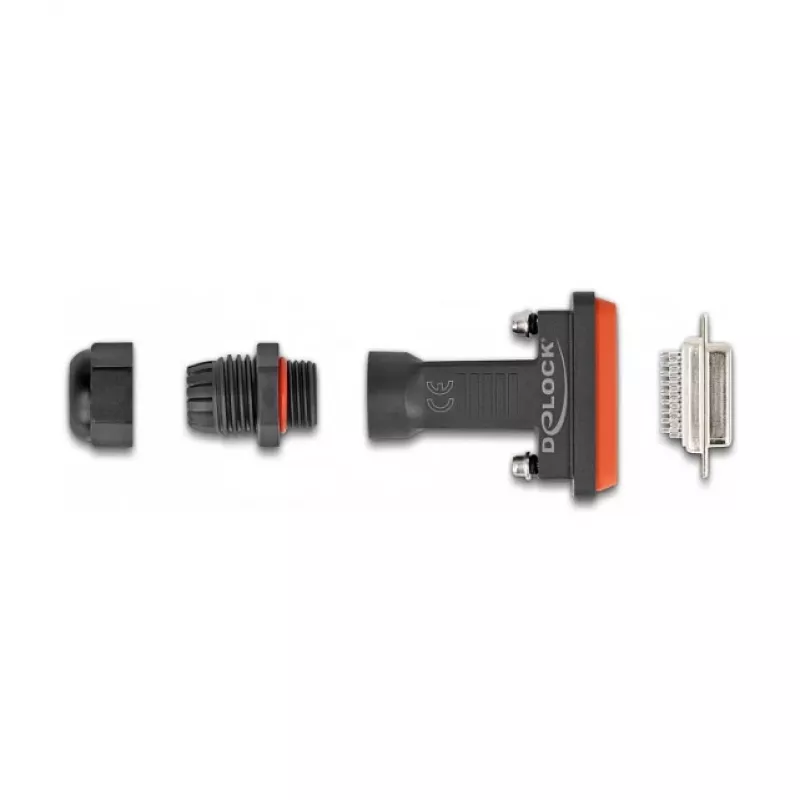 DeLOCK D-Sub HD 26-polige Buchse IP67 wasserdicht schwarz orange
