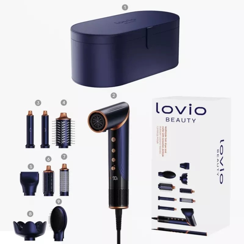 Multistyler-Haartrockner und -Lockenstab Lovio LVHS001BL mit kombinierter Heißluft-Stylingfunktion