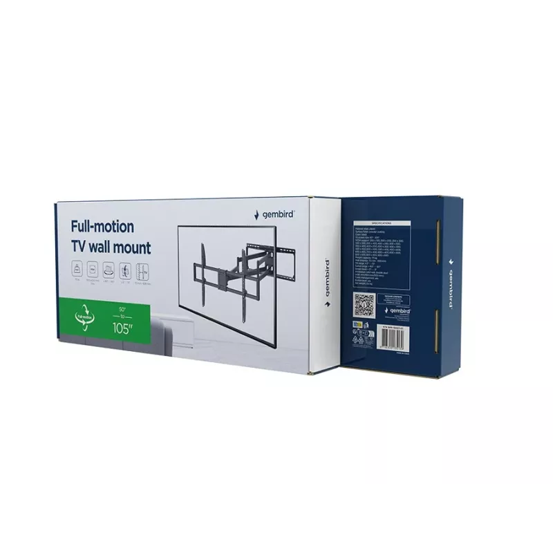 Vollbewegliche TV-Wandhalterung GEMBIRD WM-105ST-01 für 50–105 Zoll Fernseher, schwenkbare Stahlhalterung, max. 75 kg, VESA 200x100–900x600