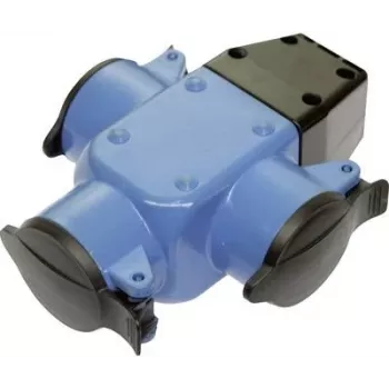 AS Schwabe 3-Wege-Gummi-Verteilersteckdose blau mit Klappdeckel IP44 und Aufhängeöse (Modell 60057)